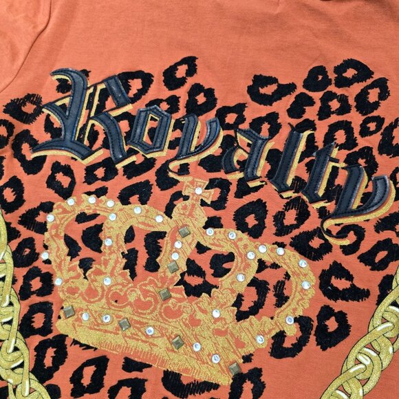 Baby phat 90s y2k Orange Graphic Tee Shirt With Leopard Print & Chain Detail L - Picture 4 of 6